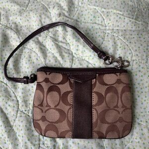 Coach Tan and Brown Signature Wristlet
